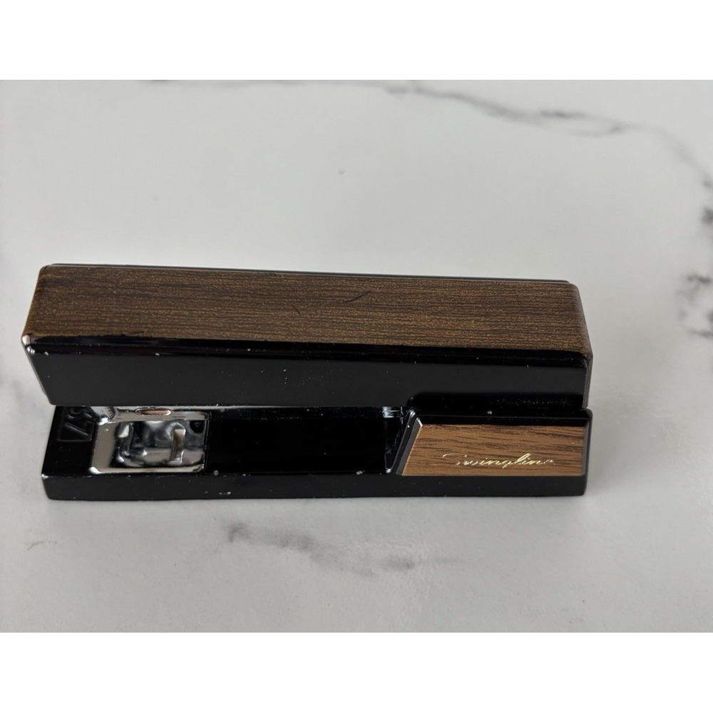Swingline Mini Desktop Stapler 737 Vintage Black Faux Wood Grain